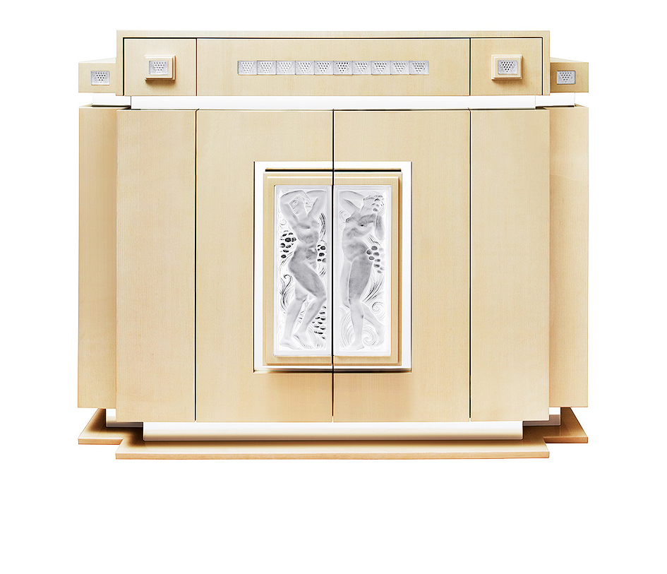 Bar femme bras levés en édition numérotée, cristal incolore et frêne ivoire frêne ivoire - Lalique