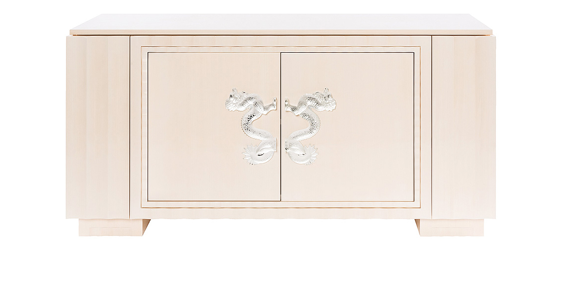 Crédence dragon en édition numérotée, cristal incolore et frêne ivoire - Lalique