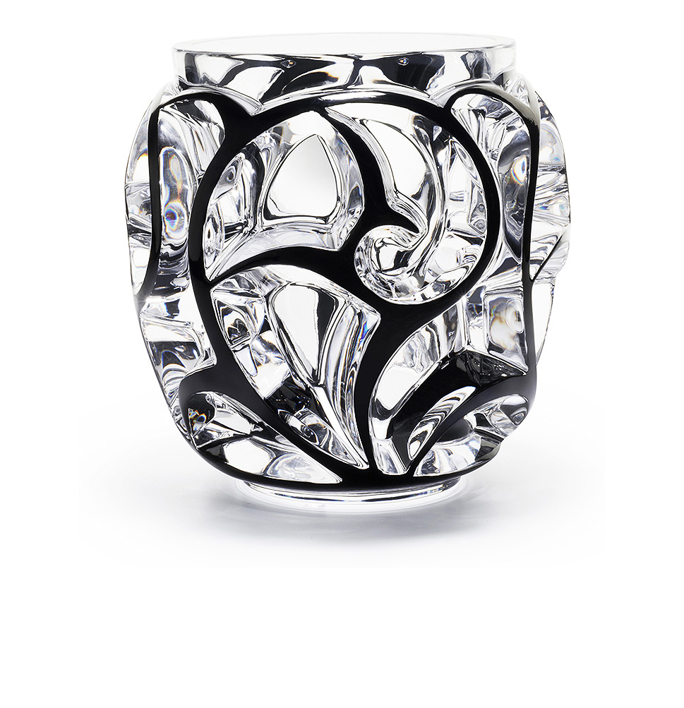 Vase tourbillons xxl en édition numérotée, cristal incolore émaillé noir incolore émaillé noir - Lalique
