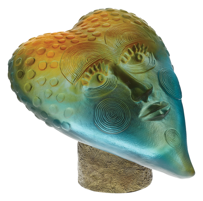 Roi de coeur ambre et turquoise - Daum