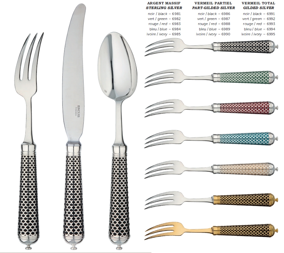 Fourchette à servir la salade en argent massif - Ercuis