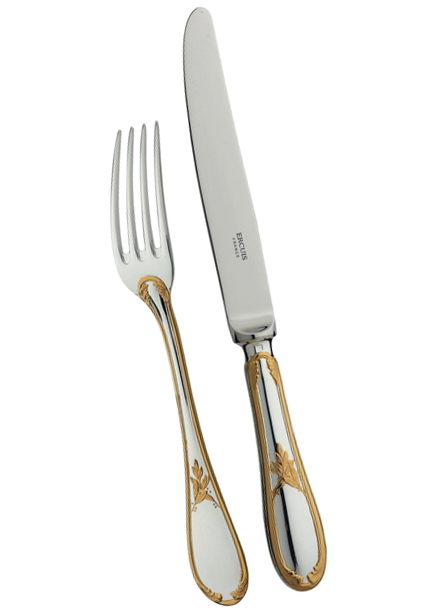 Fourchette menu en métal argenté et dorure - Ercuis