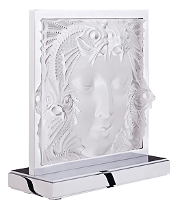 Lampe masque de femme en cristal incolore, finition chromé - Lalique