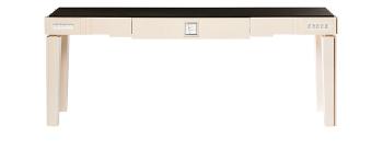 Console masque de femme en édition numérotée, cristal incolore et frêne ivoire avec plateau en granite noir - Lalique
