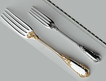 Fourchette à découper en argent massif et dorure - Ercuis