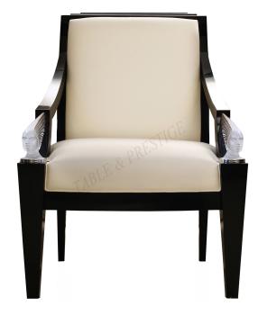 Fauteuil Victoire Laque noir &amp; soie ivoire et Cristal incolore - Lalique