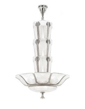 Lustre ginkgo en cristal incolore, finition nickel brillant - Lalique