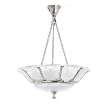 Suspension ginkgo en cristal incolore, finition nickel brillant et satiné, grand modèle - Lalique