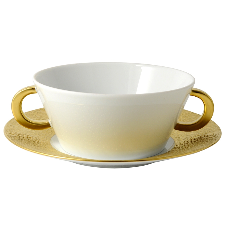 ECUME OR BERNARDAUD bouillon cup and saucer gold 0739 77 Bernardaud
