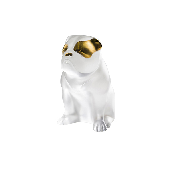 Sculpture chien bulldog incolore tamponné or - Lalique