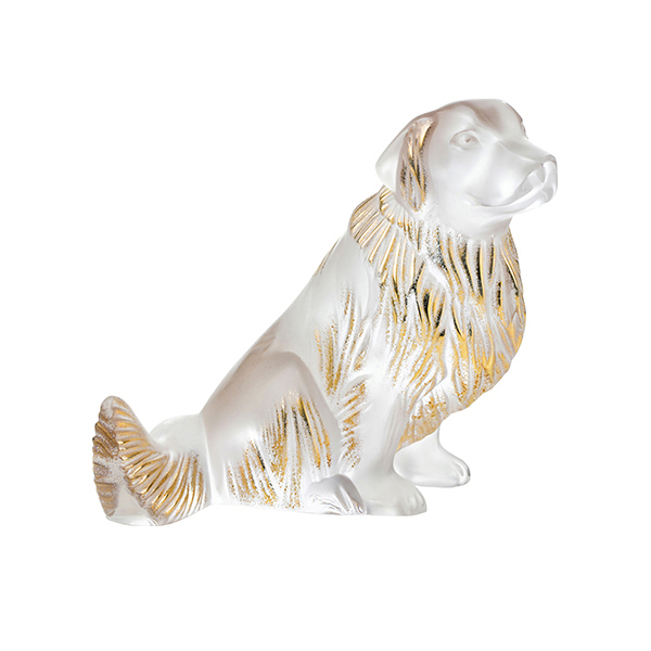 Sculpture chien golden retriever incolore tamponné or - Lalique