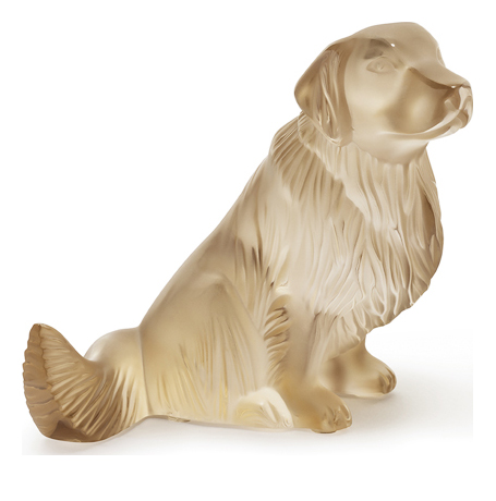 Sculpture chien golden retriever en cristal lustré or - Lalique