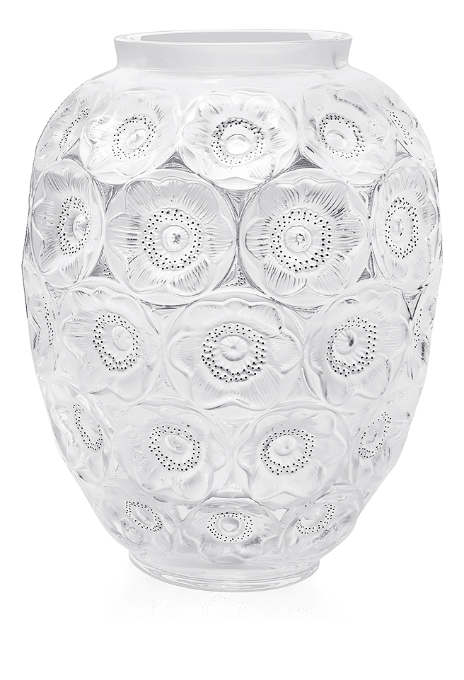 Anemones grand vase in clear crystal and black enamelled numbered edition - Lalique