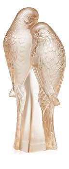 Sculpture 2 perruches en cristal lustré or - Lalique